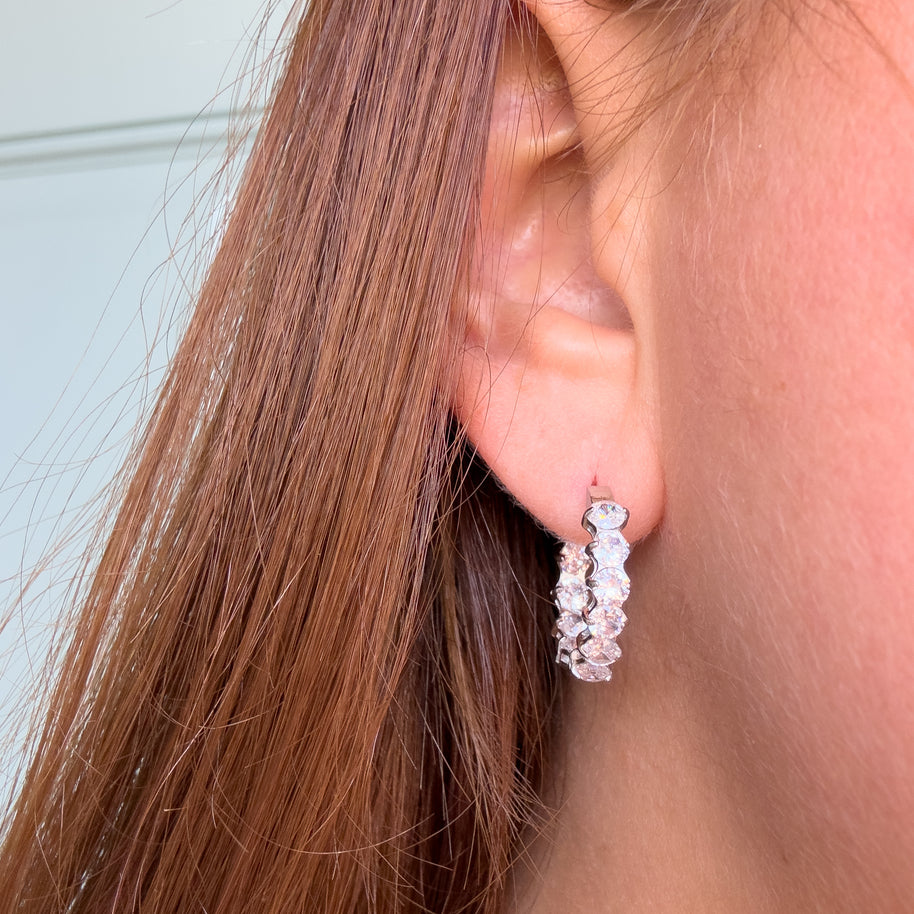 Silver Double Zircons Steel Hoops