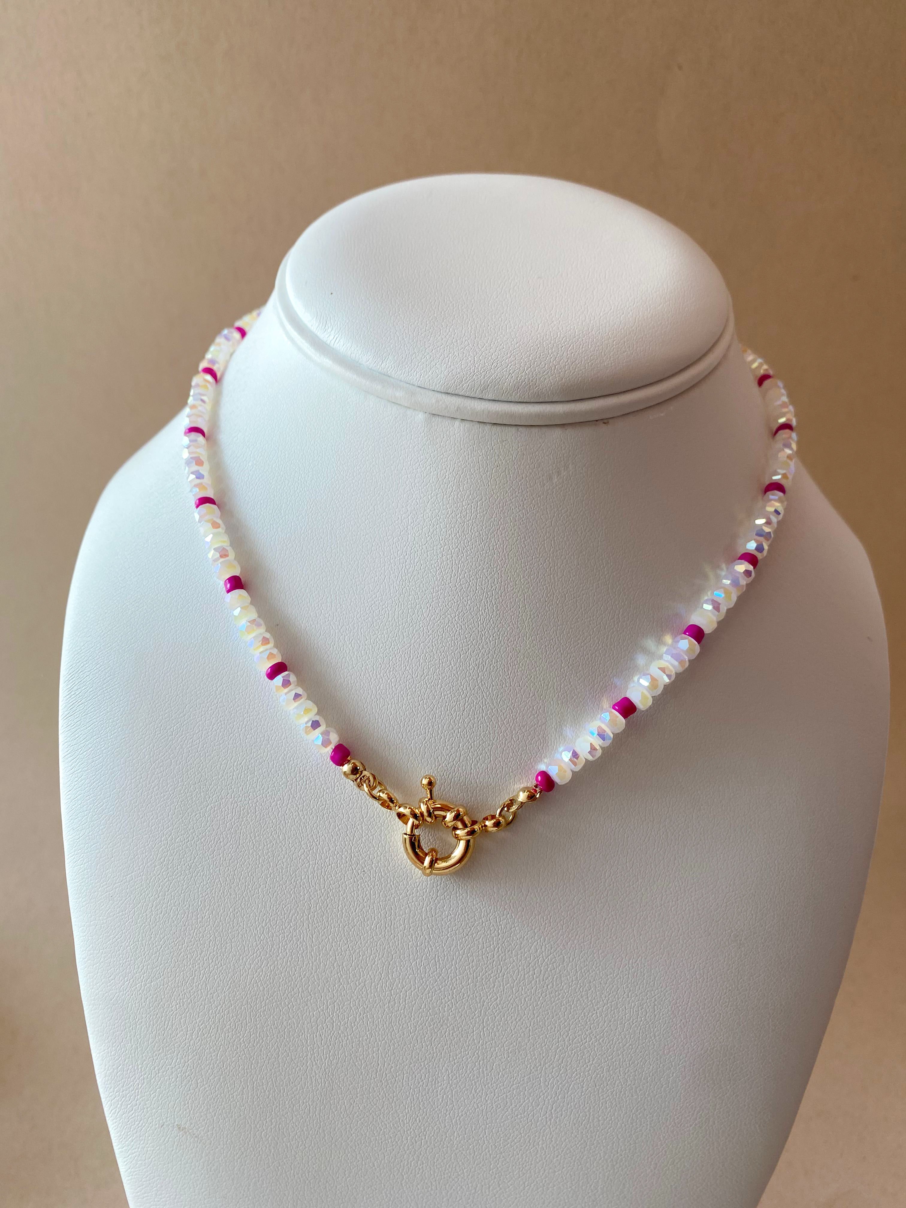 Clear Crystals and Purple Beads Necklace