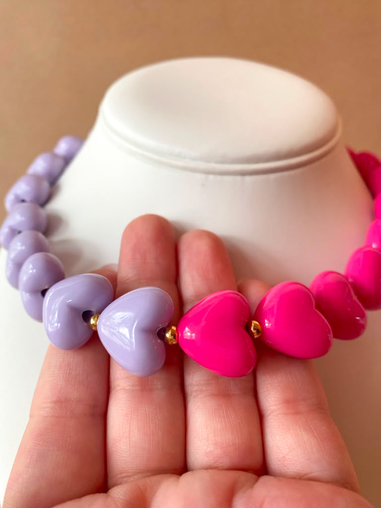 Big Purple and Pink Hearts Pattern Necklace