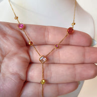 Multi-Gemstone Y Style Steel Necklace
