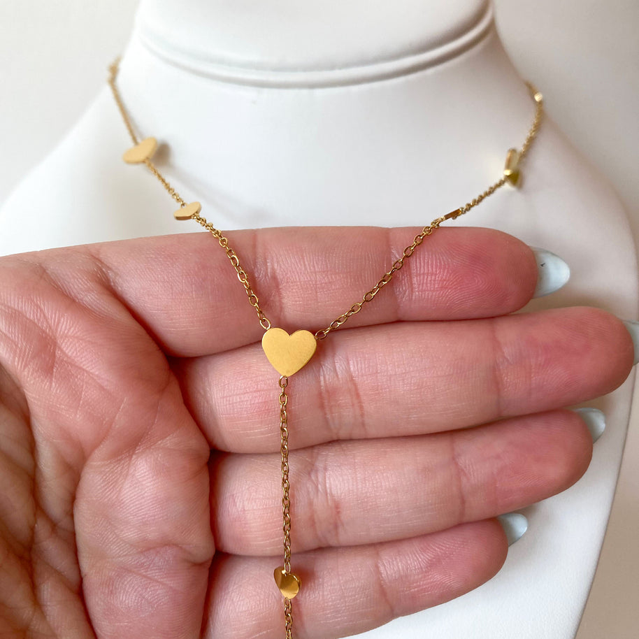 Golden Little & Medium Hearts Pattern Y Necklace