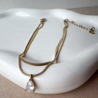 Double Crystal Steel Anklet