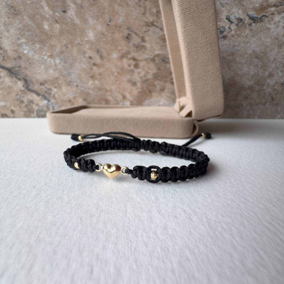 Little Heart 18K Solid Gold Black String Bracelet