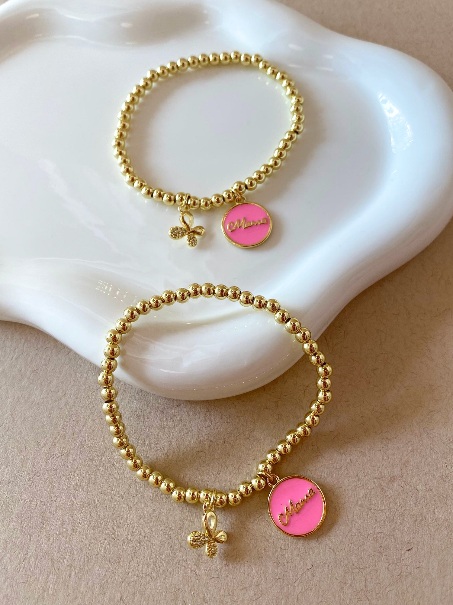 Pink Mama & Butterfly Elastic Bracelet