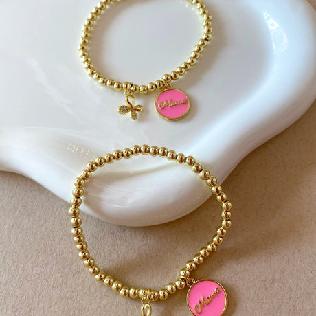 Pink Mama & Butterfly Elastic Bracelet