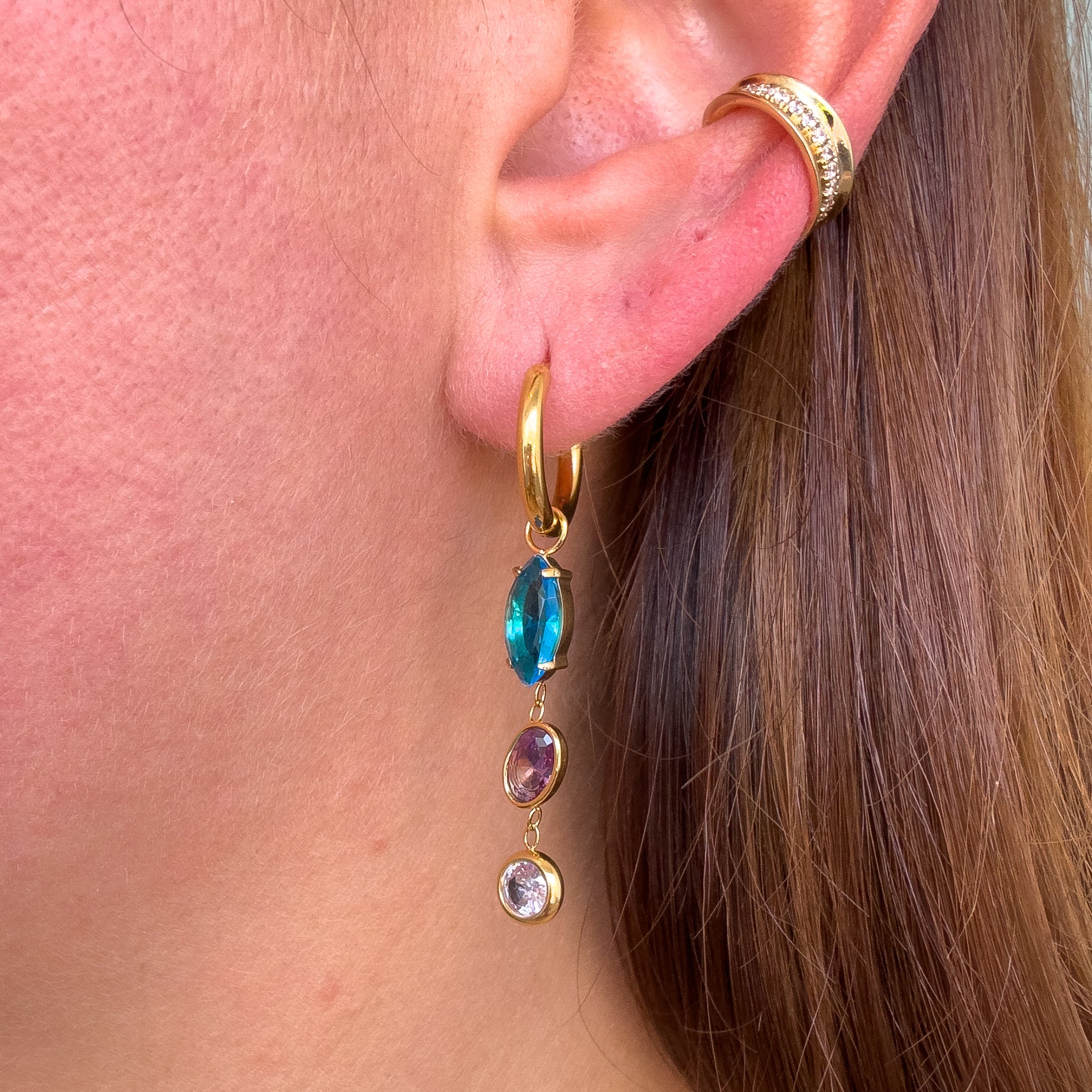 Blue, Purple and Pink Large Drop Steel Hoops
