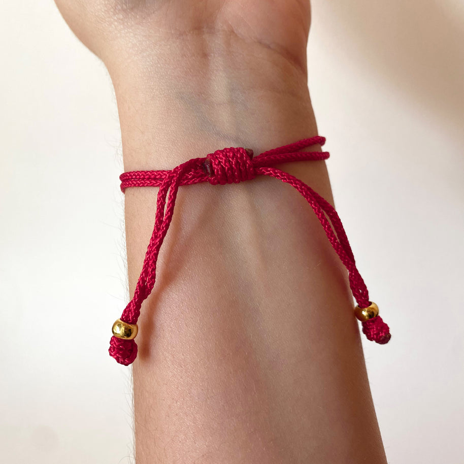 Brown Big Coffee Grain Charm in Red Adjustable Thread Bracelet