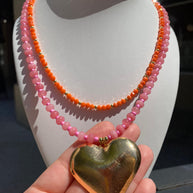Pink Big Heart & Orange Crystal Necklace