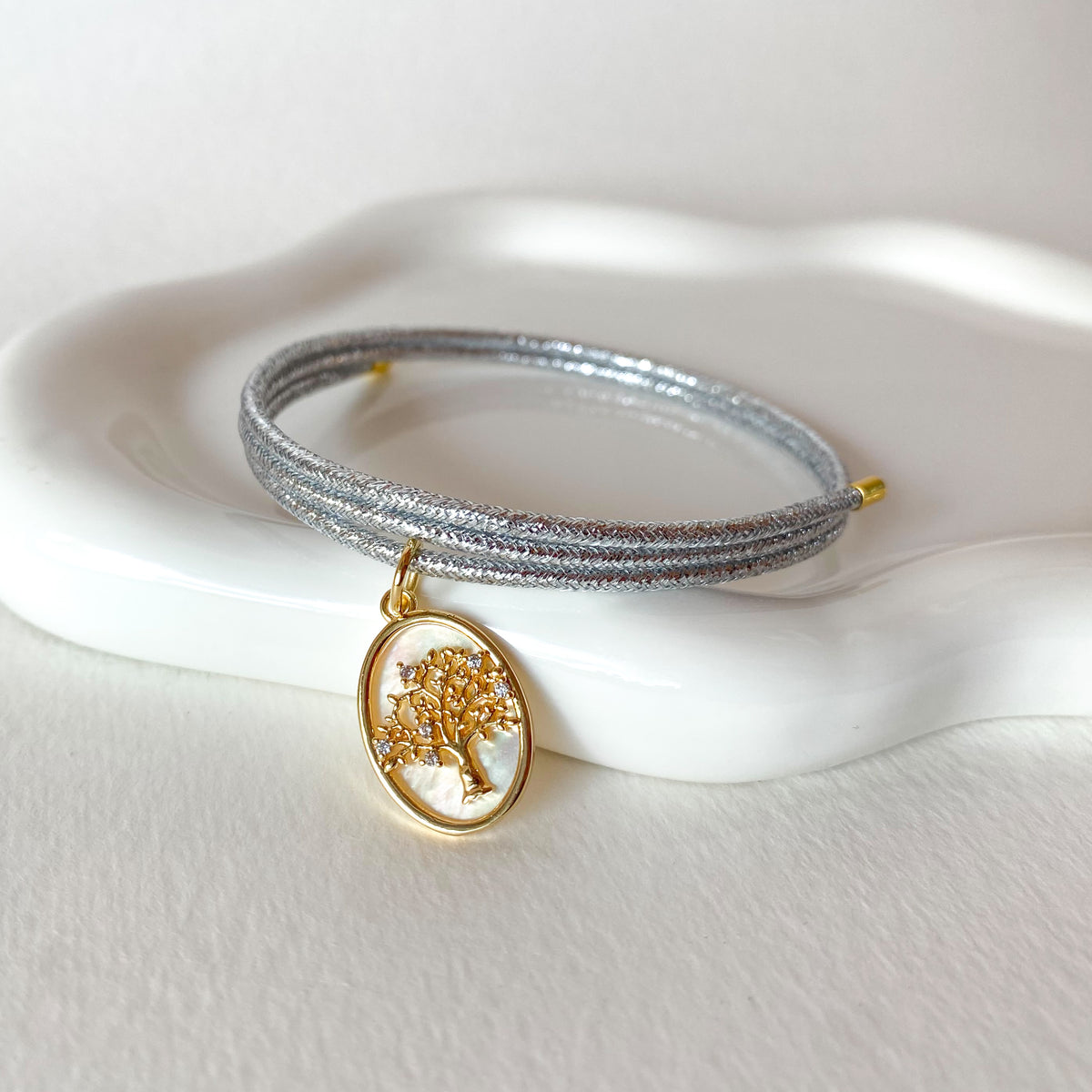 Adjustable Shiny Silver Magnetic Cord Tree of Life and Clear Drop Crystal Bracelet/Necklace