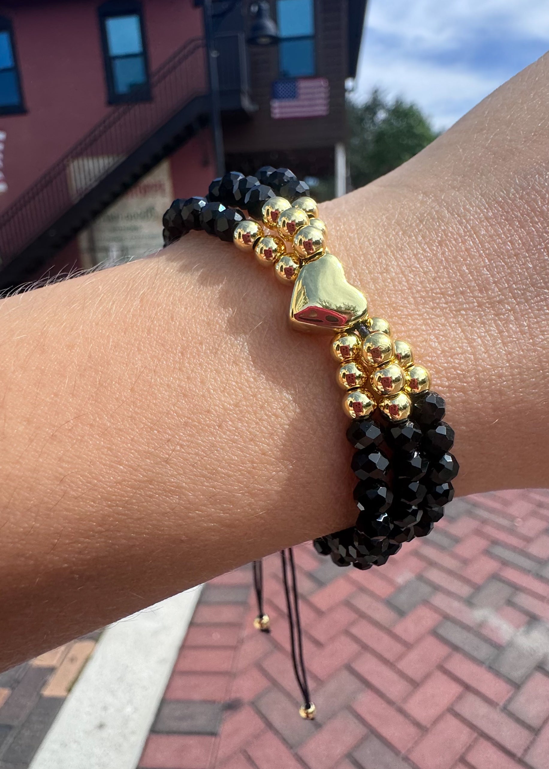 Black Crystals 3 Layers Heart Bracelet