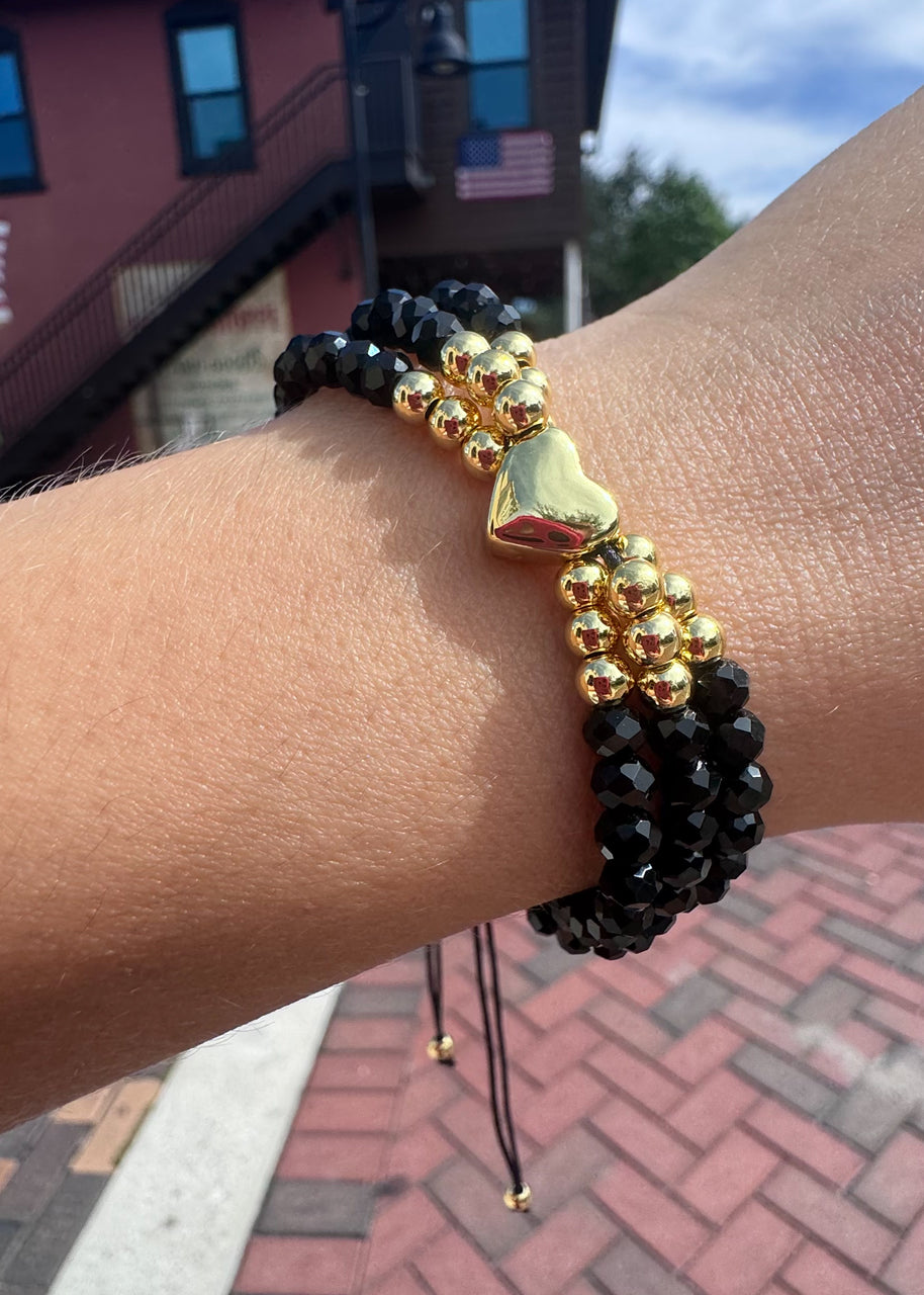 Black Crystals 3 Layers Heart Bracelet