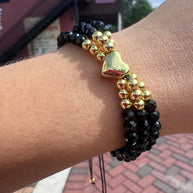 Black Crystals 3 Layers Heart Bracelet