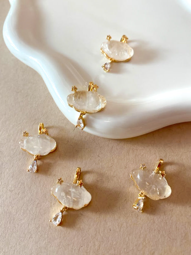 Cloud and Raindrop White Quartz Crystal Charm