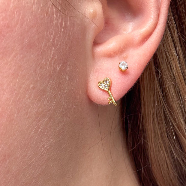 Heart Key Golden Earrings