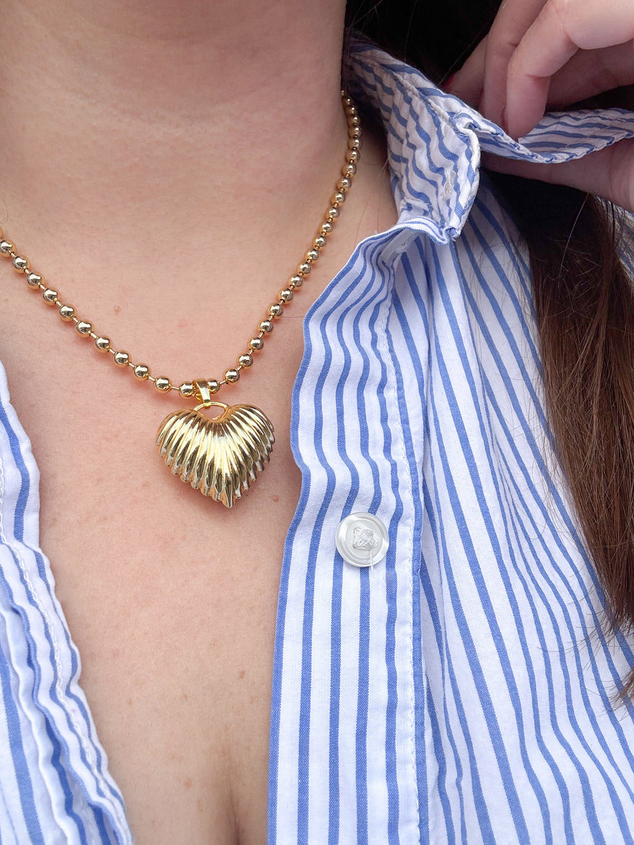 Big Golden Textured Heart Necklace