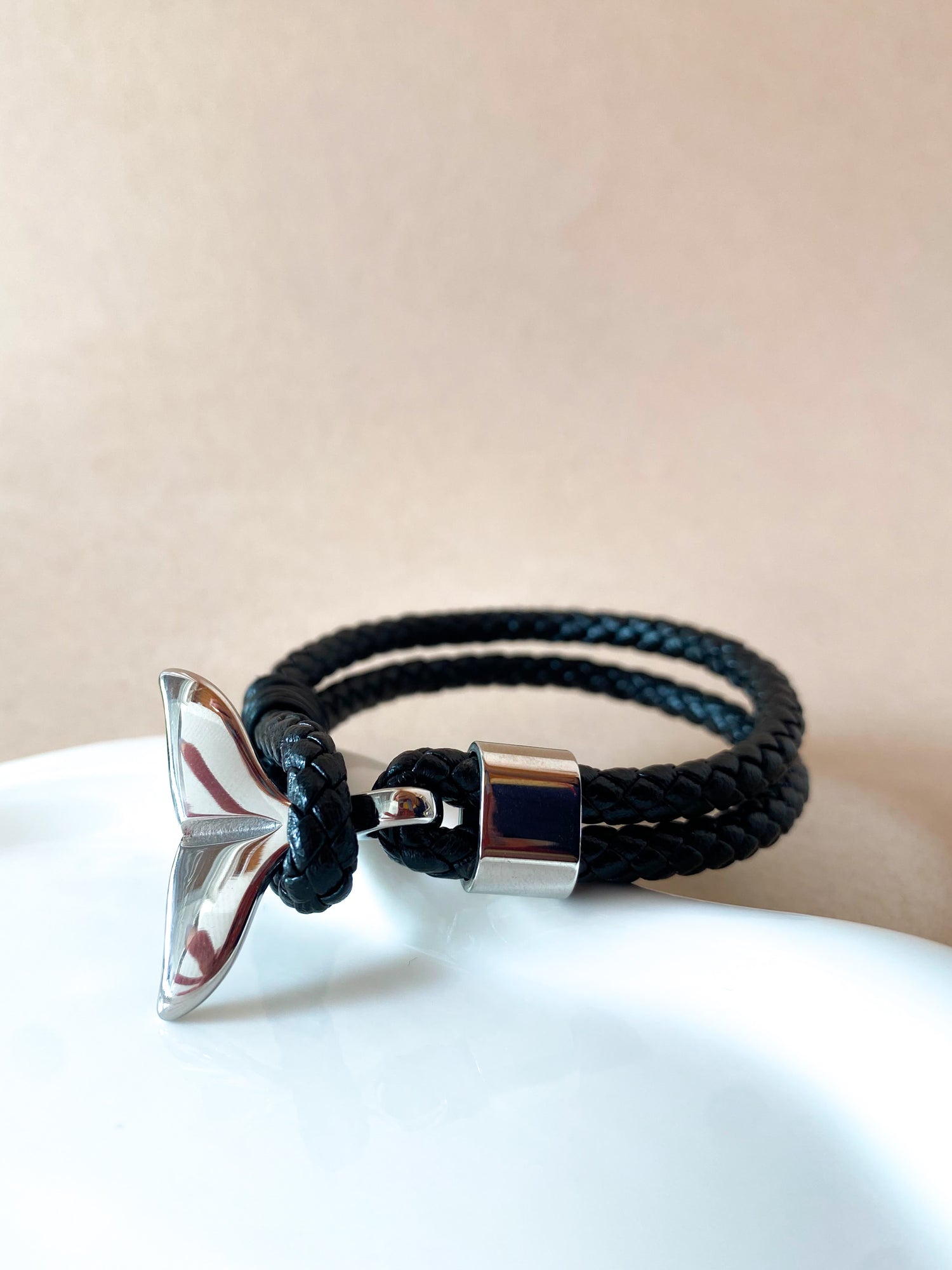 Whale Tail Silver and Black Steel Men Bracelet