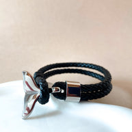 Whale Tail Silver and Black Steel Men Bracelet