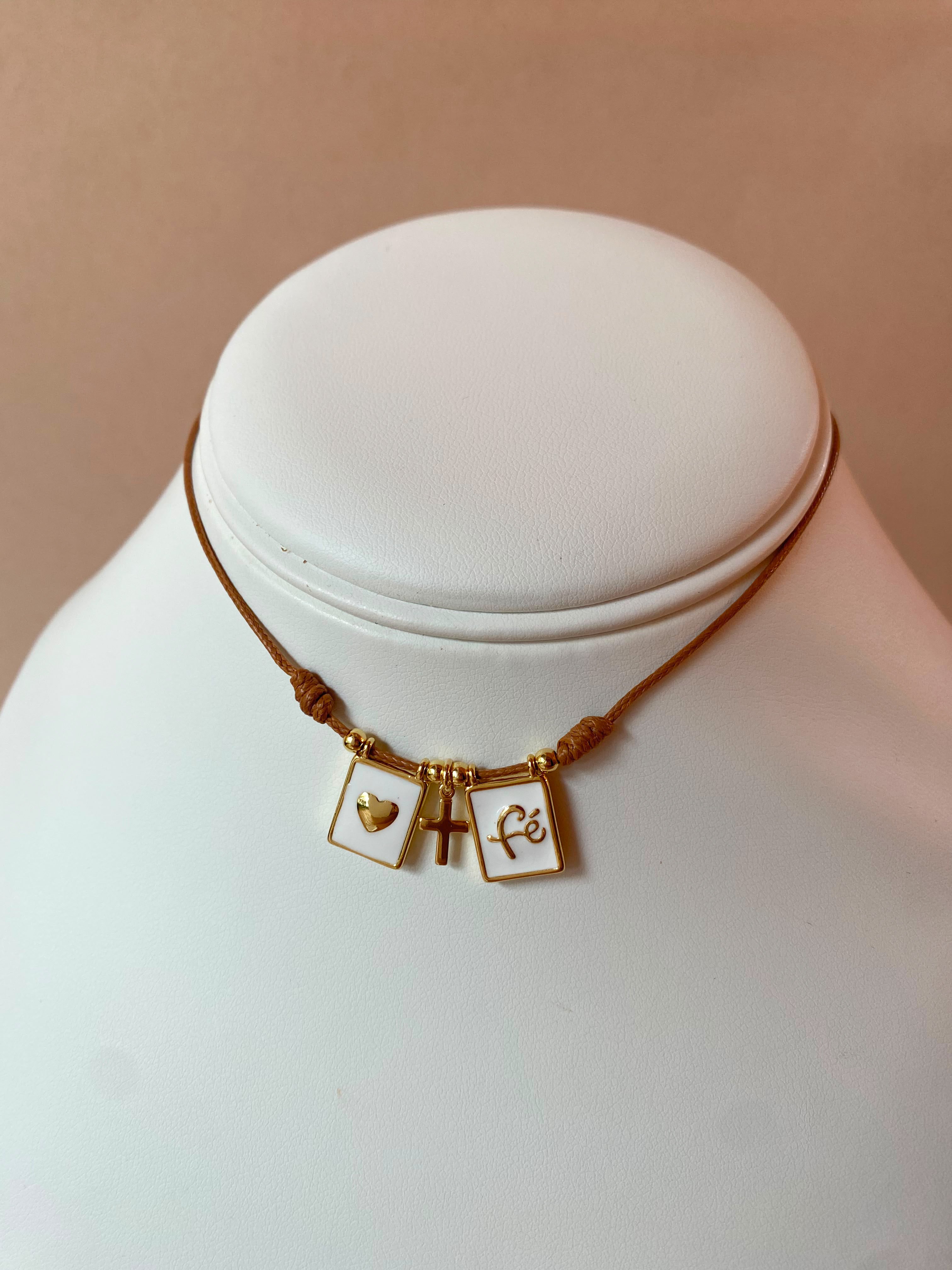 Heart, Cross and Faith Leather Adjustable Necklace