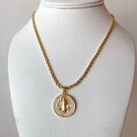 White and Gold St Benedict Rope Style Necklace