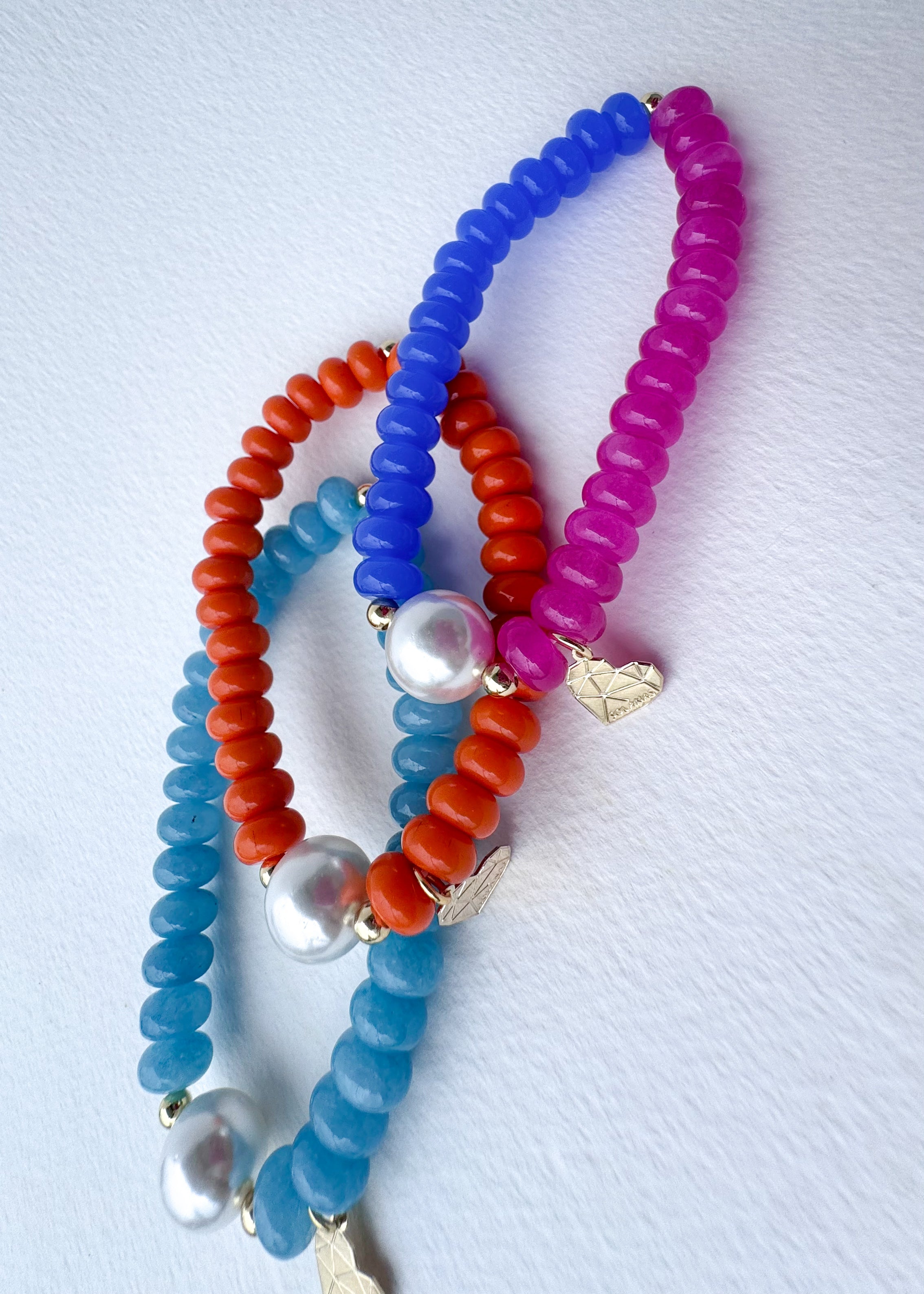 Colorful Beaded Elastic Pearls Heart Bracelets