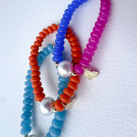 Colorful Beaded Elastic Pearls Heart Bracelets