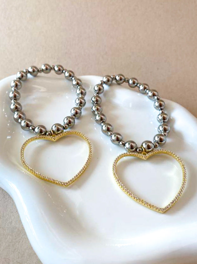 Silver & Gold Big Heart Elastics Bracelets