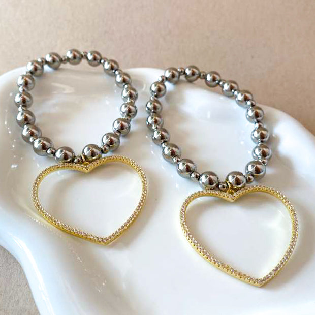 Silver & Gold Big Heart Elastics Bracelets