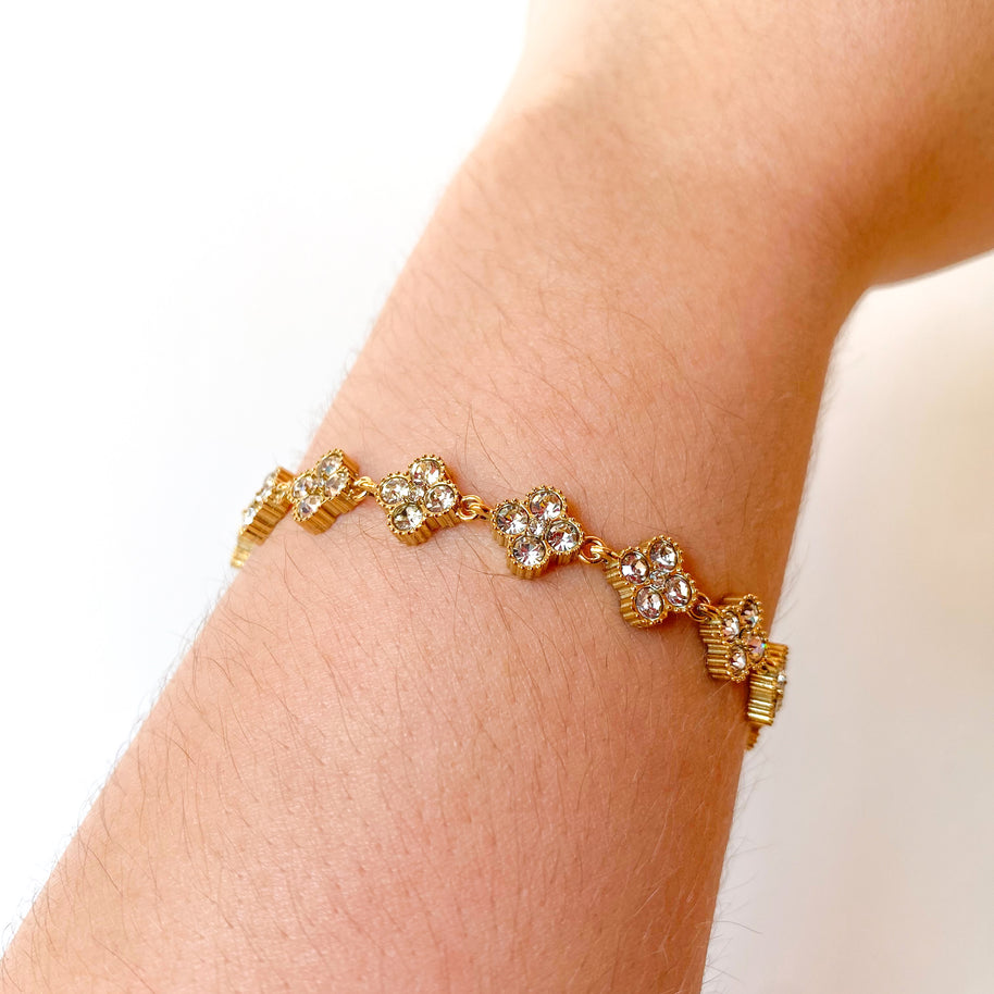 Shiny Zircon Clear Clovers Steel Bracelet