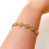 Shiny Zircon Clear Clovers Steel Bracelet