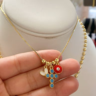 Chain Cross heart evil eyes