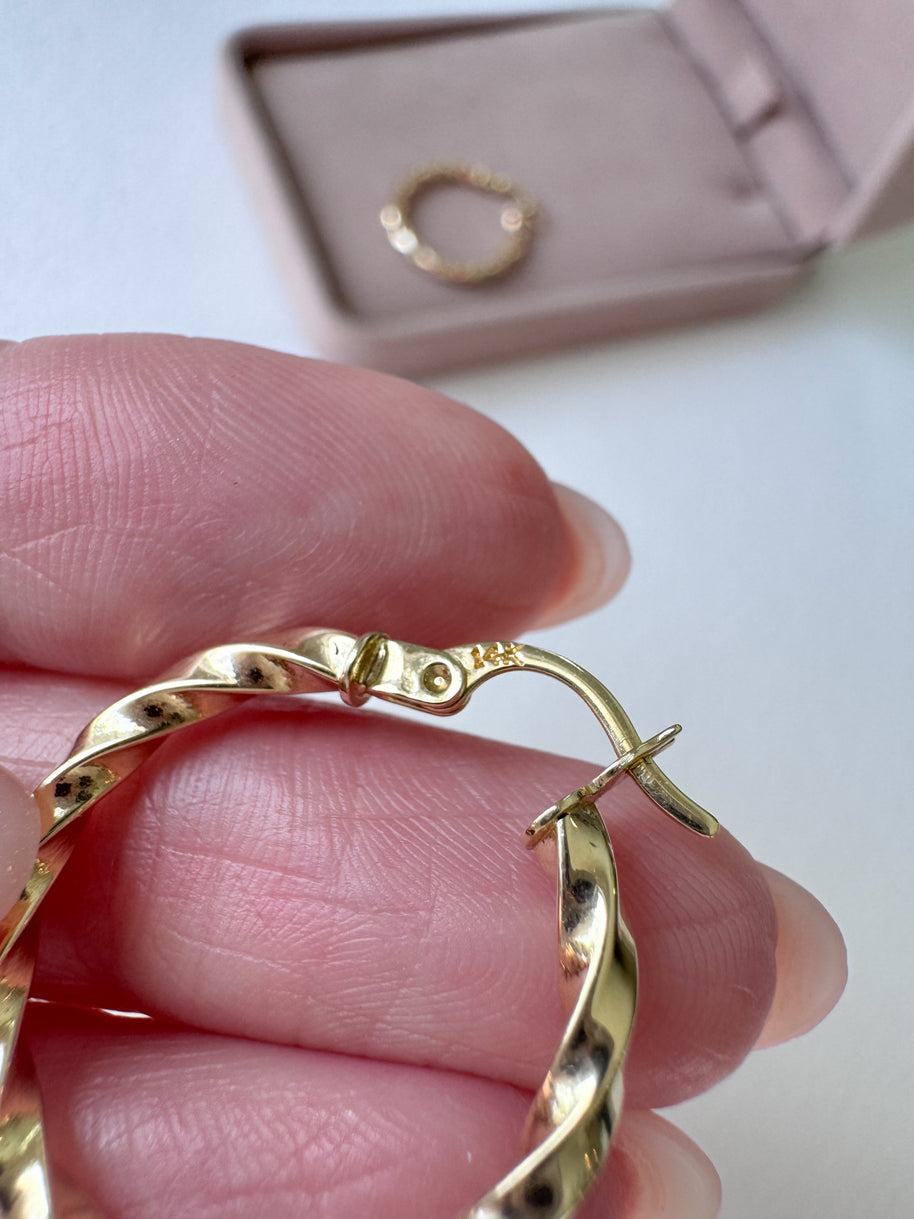 Spiral 14K Solid Gold Medium Hoops