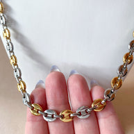 Large Silver & Gold Steel Coffee Grain Necklace