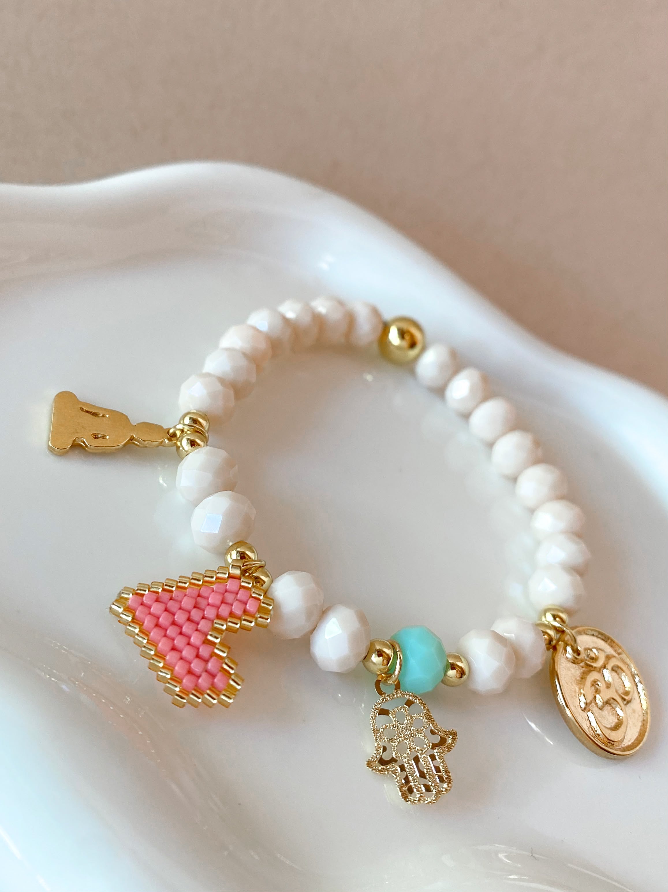 Hamsa, Pink Heart and Relax Spiritual Charms Bracelet