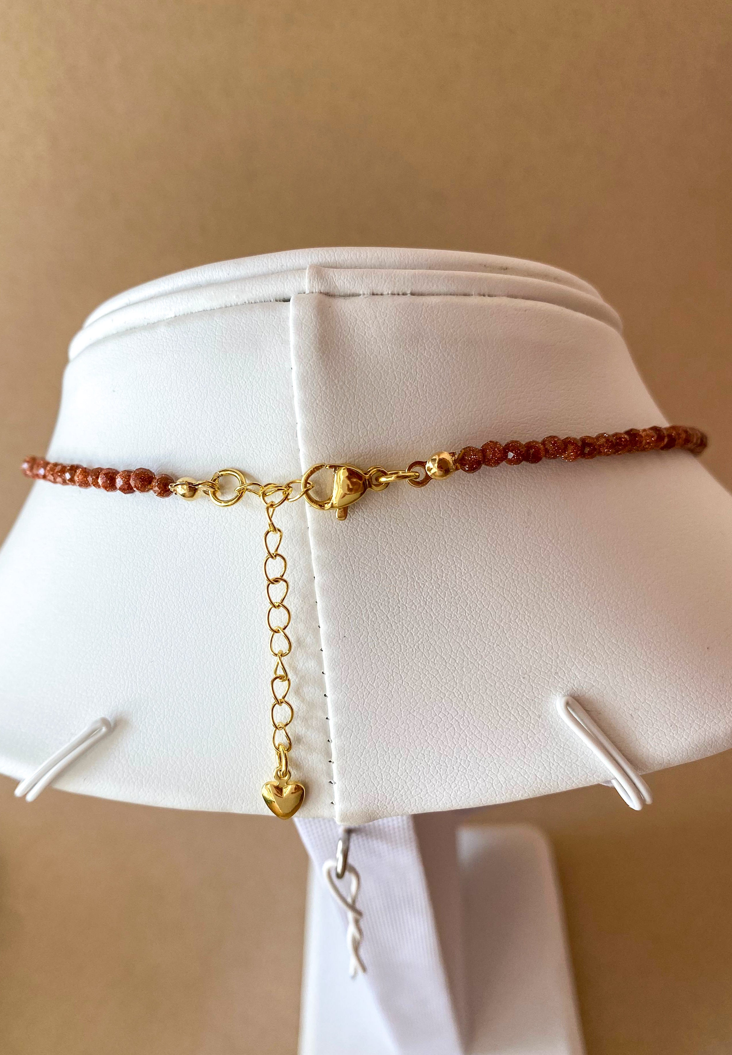 Brown Little Shiny Crystals Pearl & Golden Necklaces