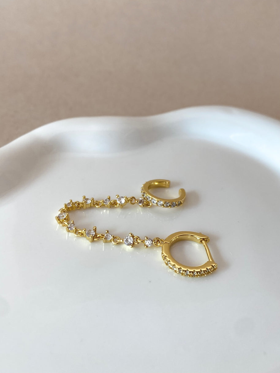 Ear Cuff and Hoop in 1 Golden Crystal Earring Set