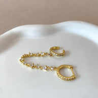 Ear Cuff and Hoop in 1 Golden Crystal Earring Set