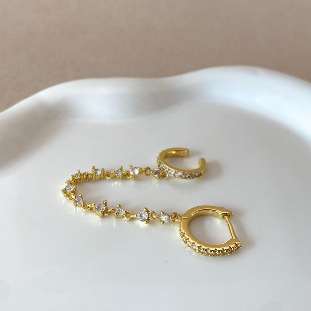 Ear Cuff and Hoop in 1 Golden Crystal Earring Set