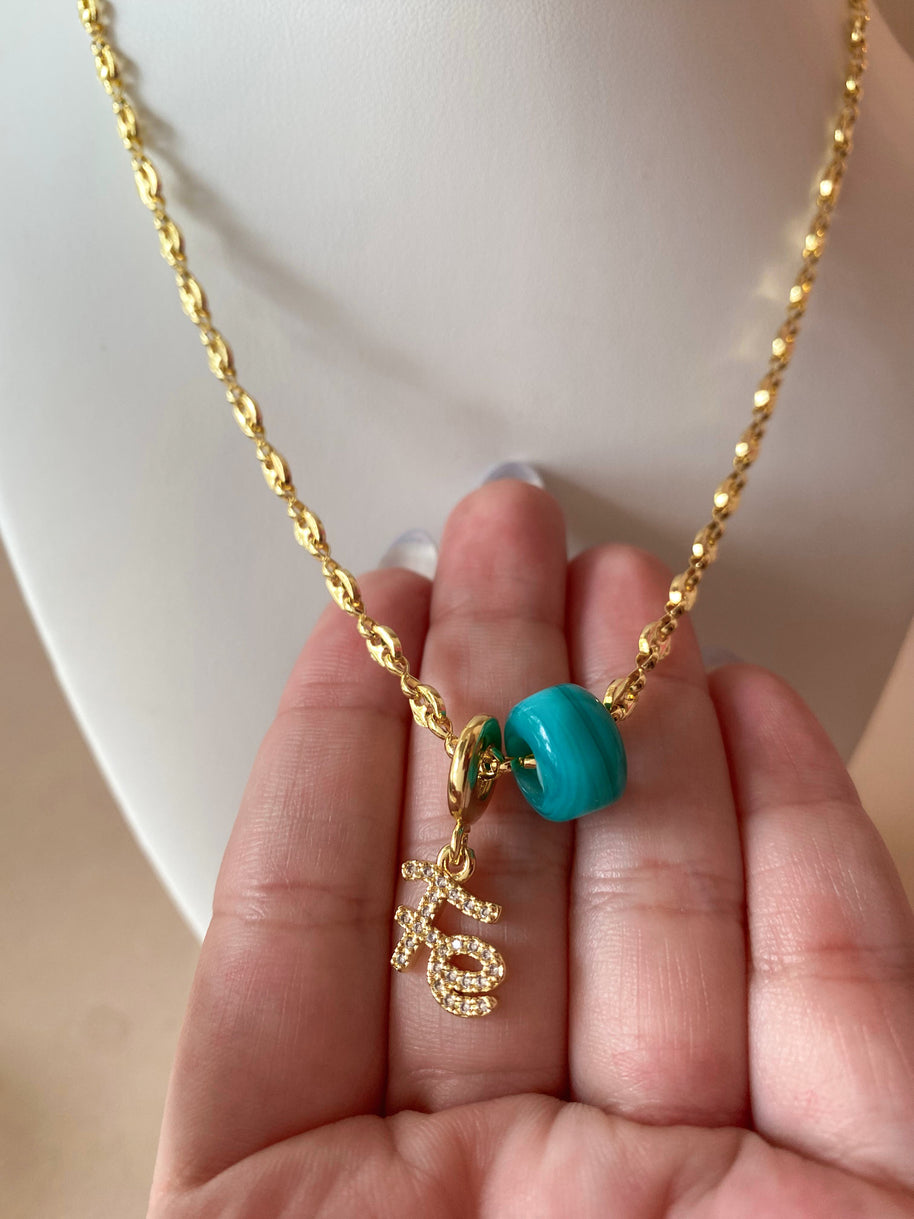 Faith and Turkish Stone in a Coffee Grain Necklace