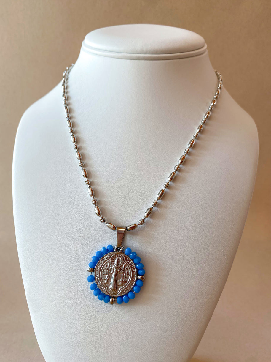 Silver St. Benedict Crystal Medal Necklaces