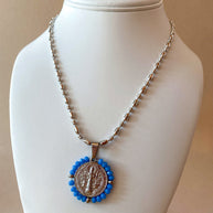 Silver St. Benedict Crystal Medal Necklaces