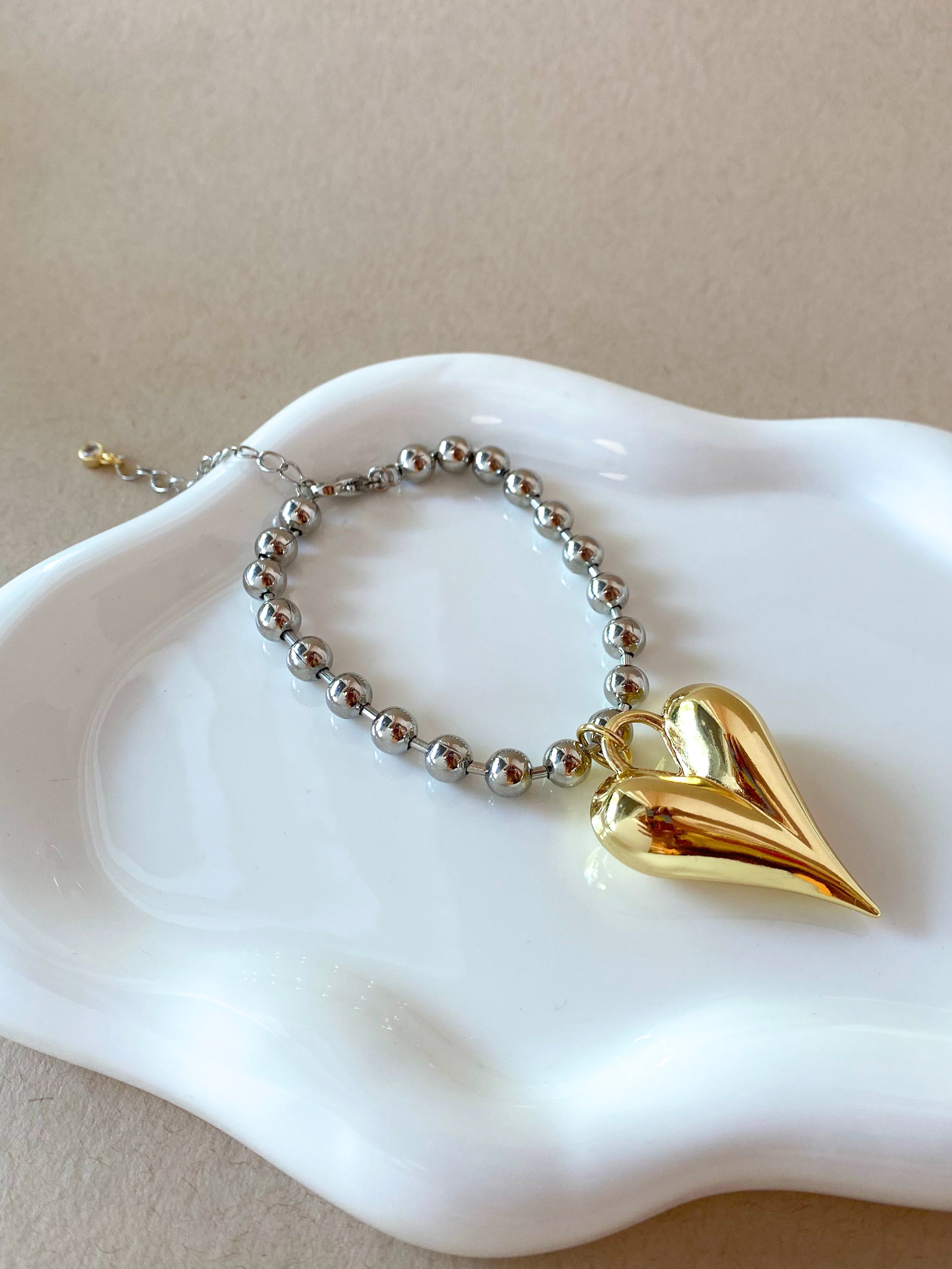 Silver & Gold Big Heart Bracelet
