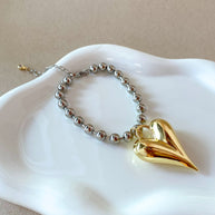 Silver & Gold Big Heart Bracelet