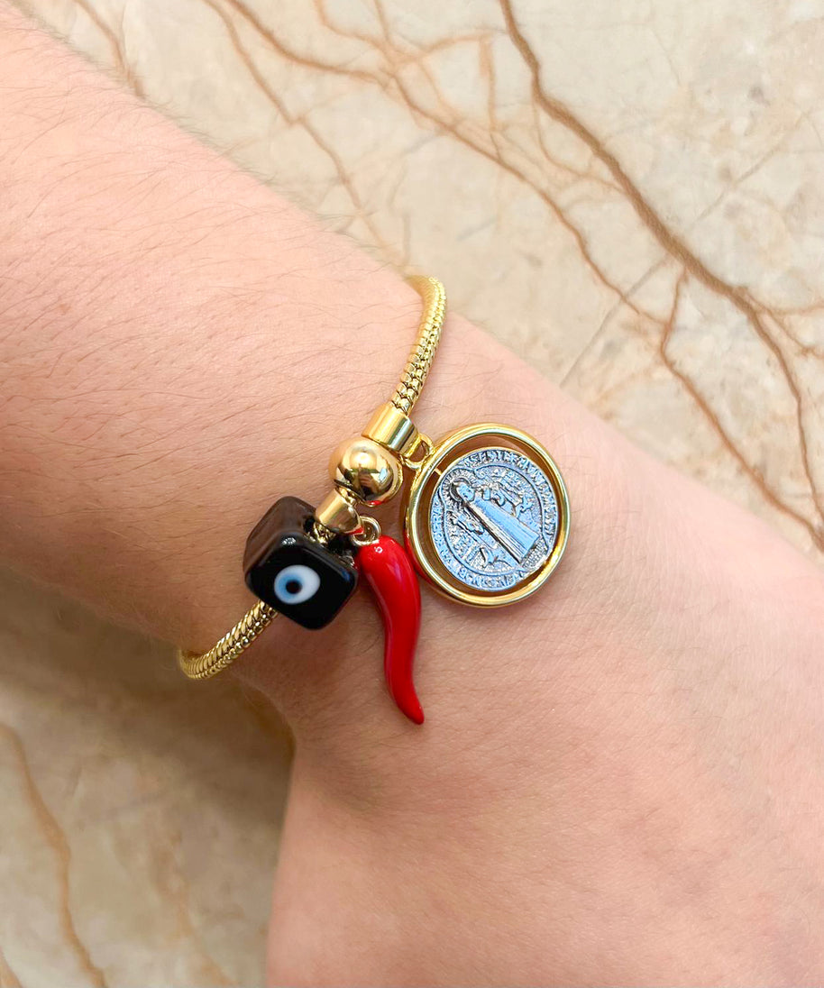 Pulsera Amuleto St Benito Tuerca Negra