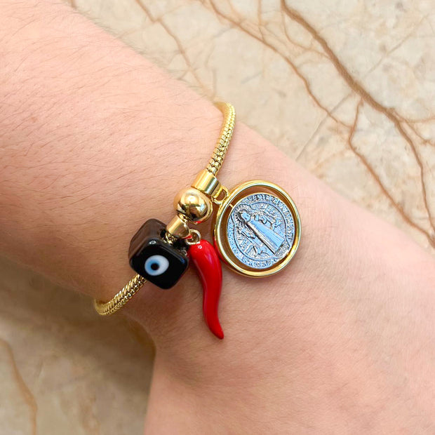 Pulsera Amuleto St Benito Tuerca Negra