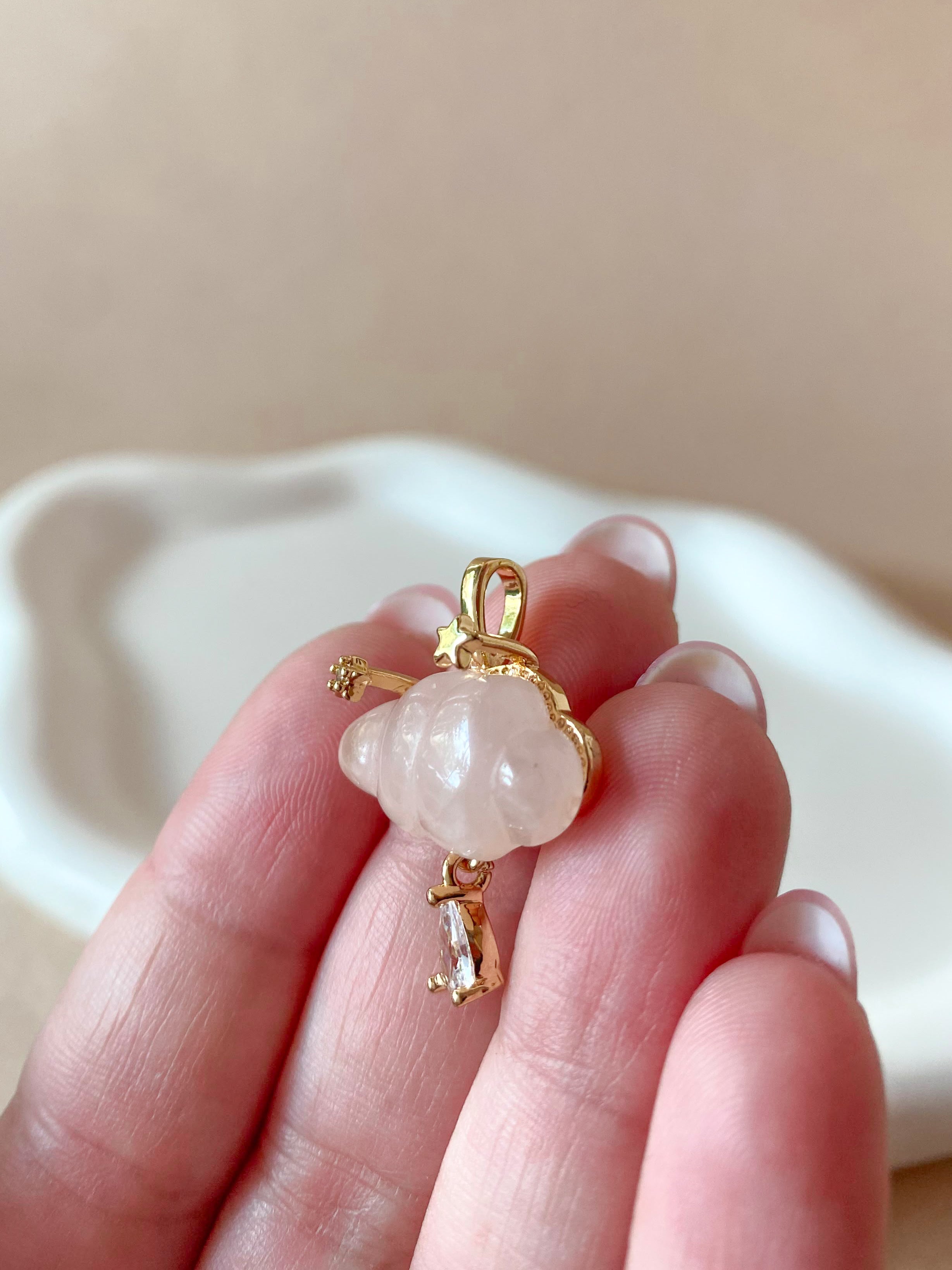Cloud and Raindrop Rose Quartz Crystal Charm