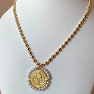 St Benedict Golden and Pearl Medal Necklace