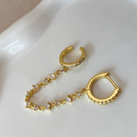 Ear Cuff and Hoop in 1 Golden Crystal Earring Set