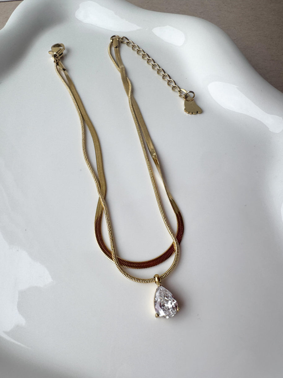 Double Crystal Steel Anklet