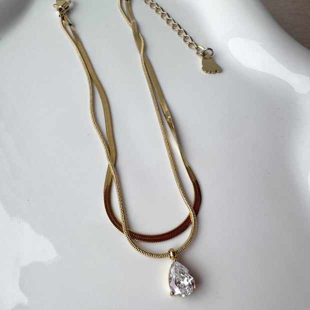 Double Crystal Steel Anklet