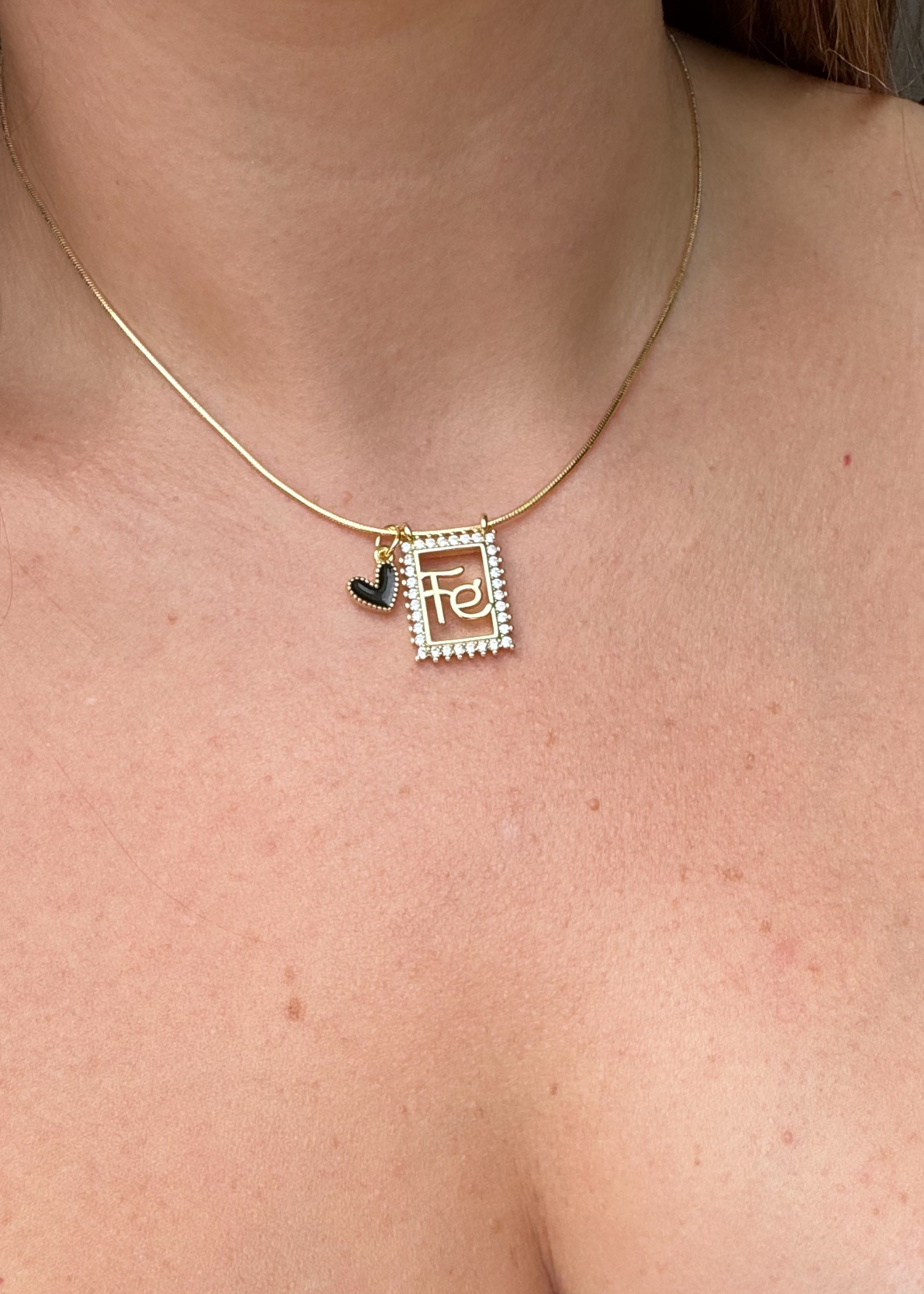 Faith and Black Heart Adjustable Necklace